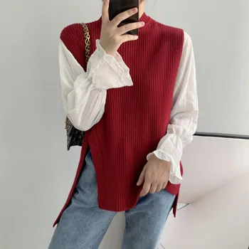 LANMREM 2020 autumn new Sleeveless kinttwsear vest elegant o-neck solid color fashion vent design vest sweater for women 2A433
LANMREM 2020 autumn new Sleeveless kinttwsear vest elegant o-neck solid color fashion vent design vest sweater for women 2A433