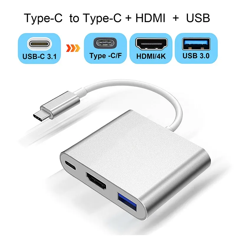 Pohiks 3-IN-1 Cable Hub 1080P 4K HD Adapter Type-C to HDMI Adapter Male to Female USB C to HDMI Converter USB 3.0 Adapter
Pohiks 3-IN-1 Cable Hub 1080P 4K HD Adapter Type-C to HDMI Adapter Male to Female USB C to HDMI Converter USB 3.0 Adapter
