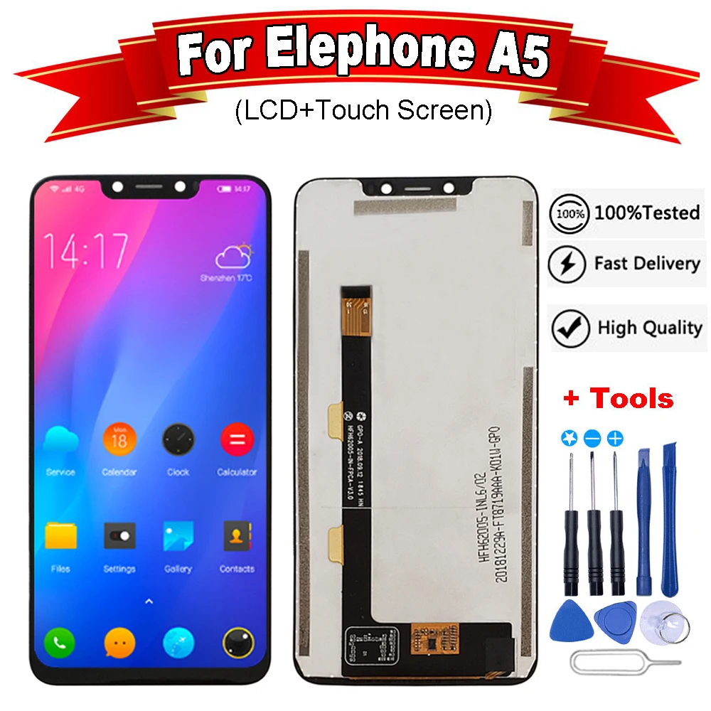 6 18 дюймовый ЖК дисплей для Elephone A5 + сенсорный экран 100% протестированный