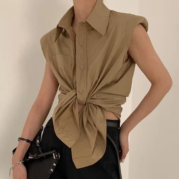 Casual Loose Shirt Female Lapel Collar Sleeveless Ruched Elegant Bloues For Female Fashion Clothes 2020 Summer Tide
Casual Loose Shirt Female Lapel Collar Sleeveless Ruched Elegant Bloues For Female Fashion Clothes 2020 Summer Tide