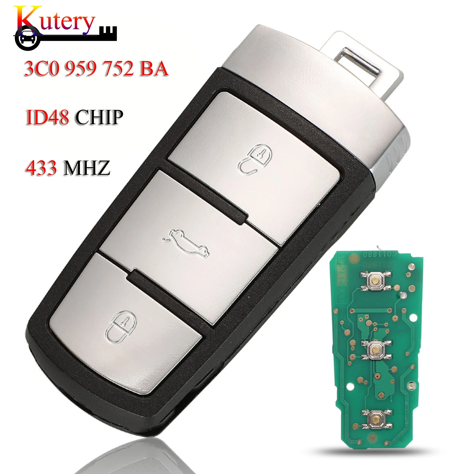 Kutery Remote Car Key For VW VolksWagen Passat B6 3C B7 Magotan CC 3Buttons 433MHZ ID48 Chip 3C0959752BA | Автомобили и мотоциклы