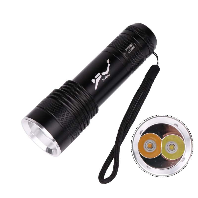 Diving torch XML-T6 18650 or 26650 Rechargeable usb led flashlight Yellow light white light underwater worklight Diving lantern
Diving torch XML-T6 18650 or 26650 Rechargeable usb led flashlight Yellow light white light underwater worklight Diving lantern
