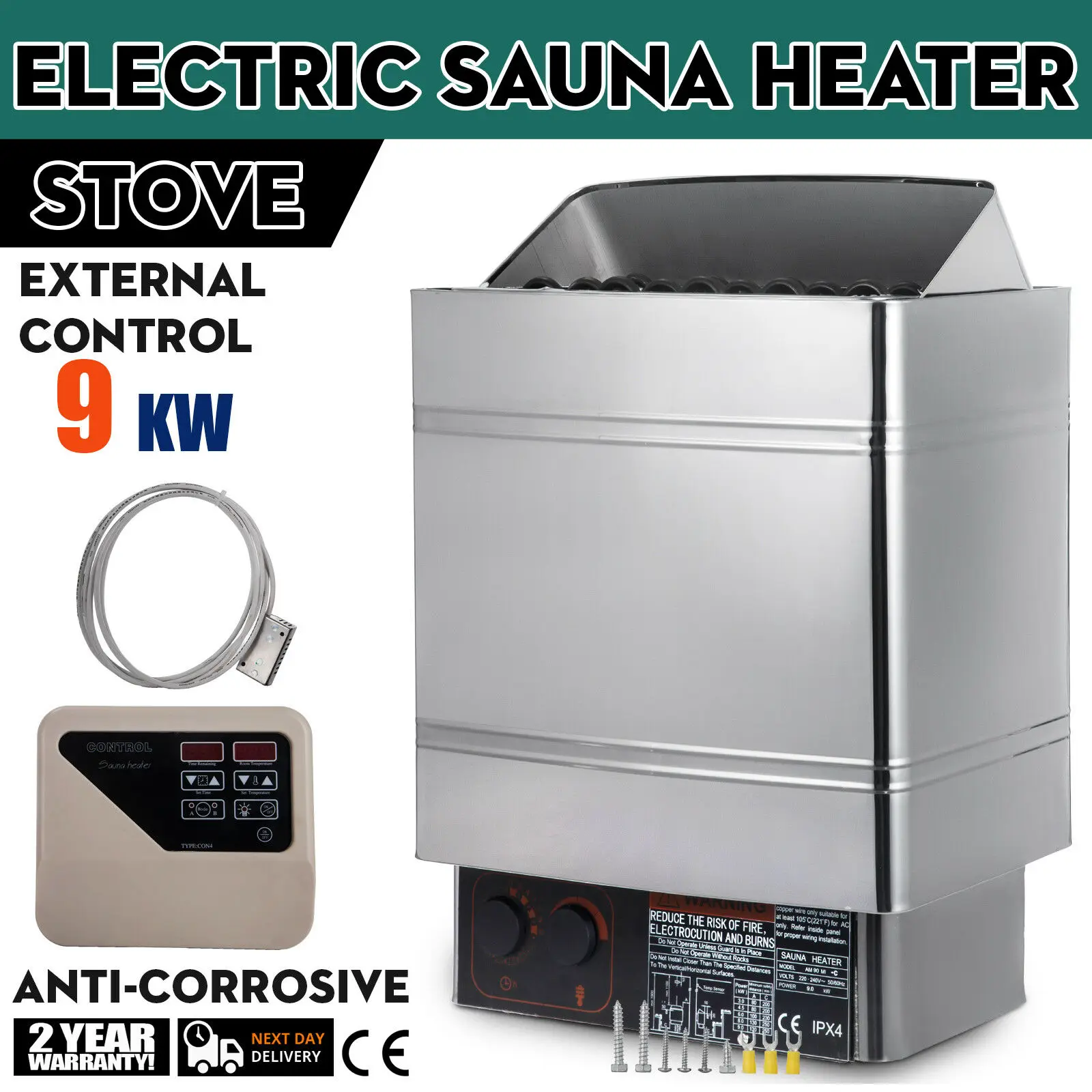 9KW stainless steel wall-mounted sauna stove with external sauna control overheating protection
9KW stainless steel wall-mounted sauna stove with external sauna control overheating protection