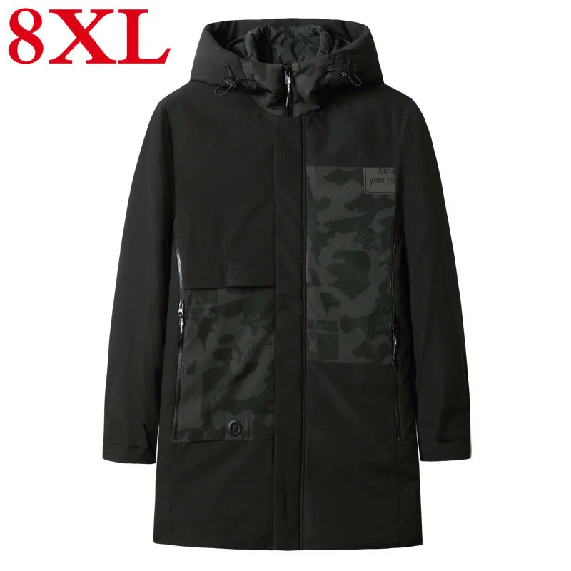 8XL 7XL мужская зимняя новая длинная Повседневная камуфляжная куртка с капюшоном