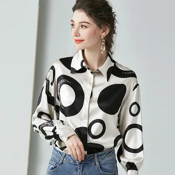 Soft Stain Blouses Fashion Spring Long Sleeve Women Pure Silk Shirts Casual Loose Black Print Ladies Tops High Quality blusas za 
Soft Stain Blouses Fashion Spring Long Sleeve Women Pure Silk Shirts Casual Loose Black Print Ladies Tops High Quality blusas za
