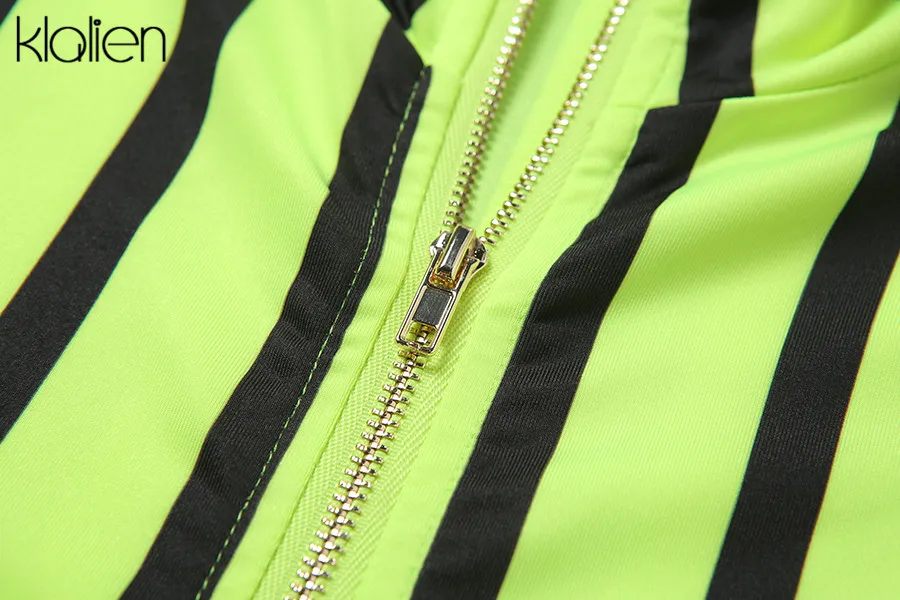 KLALIEN spring fall long sleeve turtleneck zipper fashion casual dress women high street striped mini bodycon dress 2020 new