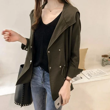Overcoat Women Windbreaker Spring Autumn Long Sleeved Hooded Jacket Coat Lady Korean Loose Casual Thin Jacket 3 Colors 
Overcoat Women Windbreaker Spring Autumn Long Sleeved Hooded Jacket Coat Lady Korean Loose Casual Thin Jacket 3 Colors