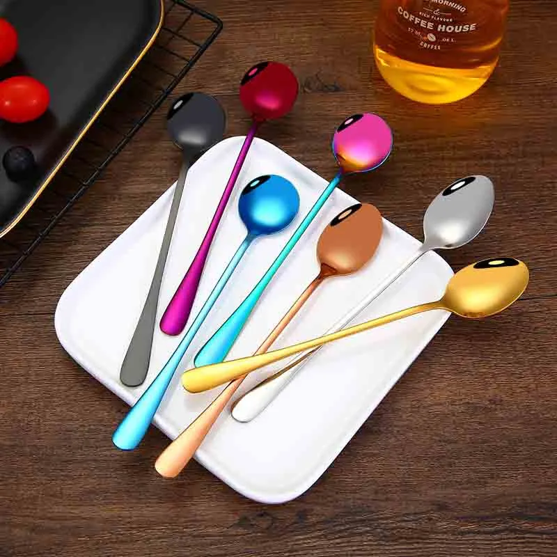 Stainless Steel Tea and Coffee Spoon with Long Handle for Kitchen Colorful Spoon for Mixing Ice Cream Scoop Dessert Spoon
Stainless Steel Tea and Coffee Spoon with Long Handle for Kitchen Colorful Spoon for Mixing Ice Cream Scoop Dessert Spoon