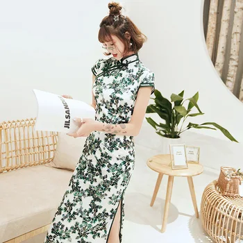 Elegant Women Satin Qipao Mandarin Collar Evening Party Dress Long High Split Sexy Cheongsam Print Oversize 3XL 4XL Vestidos
Elegant Women Satin Qipao Mandarin Collar Evening Party Dress Long High Split Sexy Cheongsam Print Oversize 3XL 4XL Vestidos