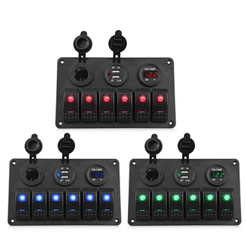 6 Gang Marine Ignition Toggle Rocker Switch Panel with Voltmeter 3.1A Dual USB Charger Cigarette Lighter Socket For RV Car Boat
6 Gang Marine Ignition Toggle Rocker Switch Panel with Voltmeter 3.1A Dual USB Charger Cigarette Lighter Socket For RV Car Boat