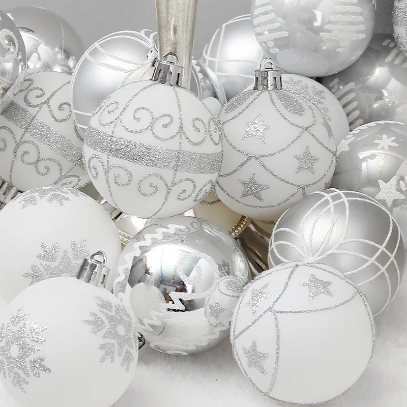 Новогодние 6 см окрашенные шарики серебряного цвета подвесные елочные украшения