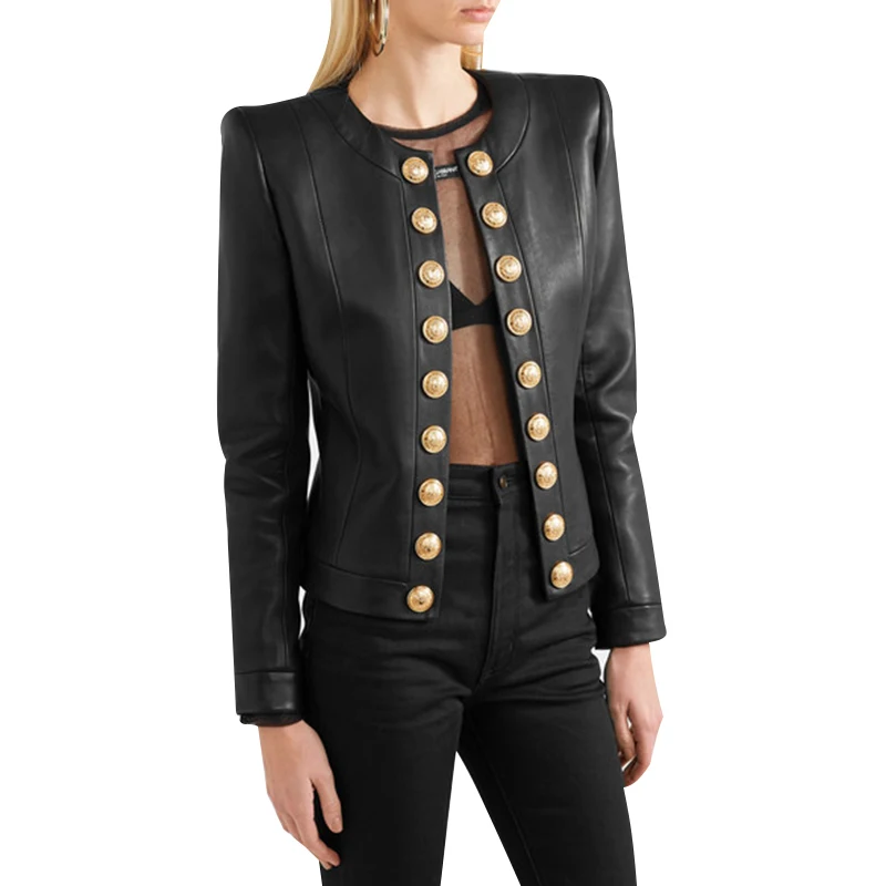 TWOTWINSTYLE Black Female PU Leather Jackets Long Sleeve Double Breasted Women's Coat Large Size 2019 Autumn Fashion OL New (2).jpg
