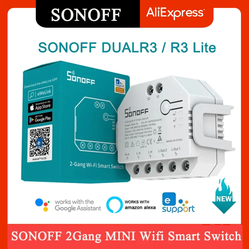 SONOFF DUALR3/R3 Lite MINI Wifi Smart Switch Home 2Gang Dual Relay Module Power Metering Function Via EWeLink Alexa Google | Электроника