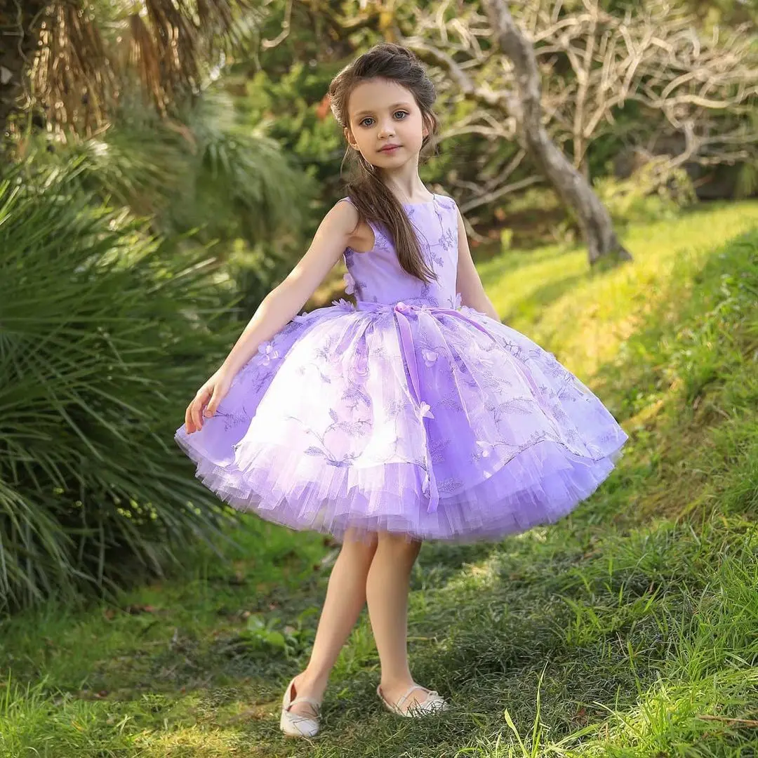 

Cute Short Flower Girl Dresses For Wedding Lace Appliques Jewel Neck Little Girls Pageant Gowns Birthday Party Kids Prom Dress