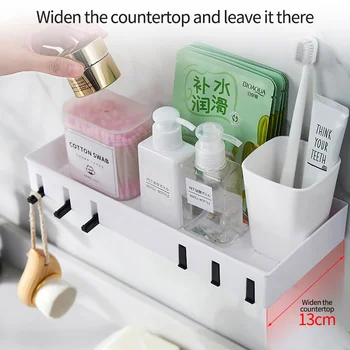 Multifunction Bathroom Shelf Wall-mounted Bathroom Organizer Nail-freel Shampoo Rack With Hook Kitchen Accessories 
Multifunction Bathroom Shelf Wall-mounted Bathroom Organizer Nail-freel Shampoo Rack With Hook Kitchen Accessories