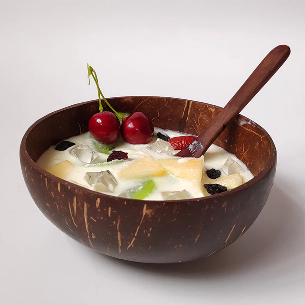 

Natural Coconut Bowl Decoration Fruit Salad Noodle Rice Bowls Wooden Handicraft Bowl Creative Tableware Kitchen Accessories !