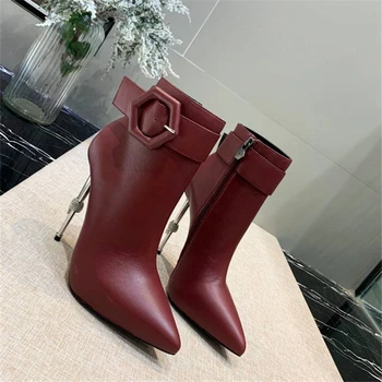 Buckle shoes Women Sexy stilettos High heels Ankle Boots Genuine Leather shoes Pointed Women boots Autumn Winter 
Buckle shoes Women Sexy stilettos High heels Ankle Boots Genuine Leather shoes Pointed Women boots Autumn Winter