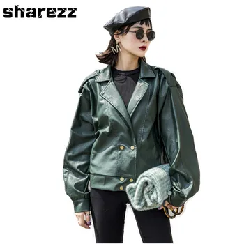 2020 Spring Autumn Woman green black Solid Color Long Sleeve Turn-down Collar Zippers loose Fit PU Coat faux Leather Jacket 
2020 Spring Autumn Woman green black Solid Color Long Sleeve Turn-down Collar Zippers loose Fit PU Coat faux Leather Jacket