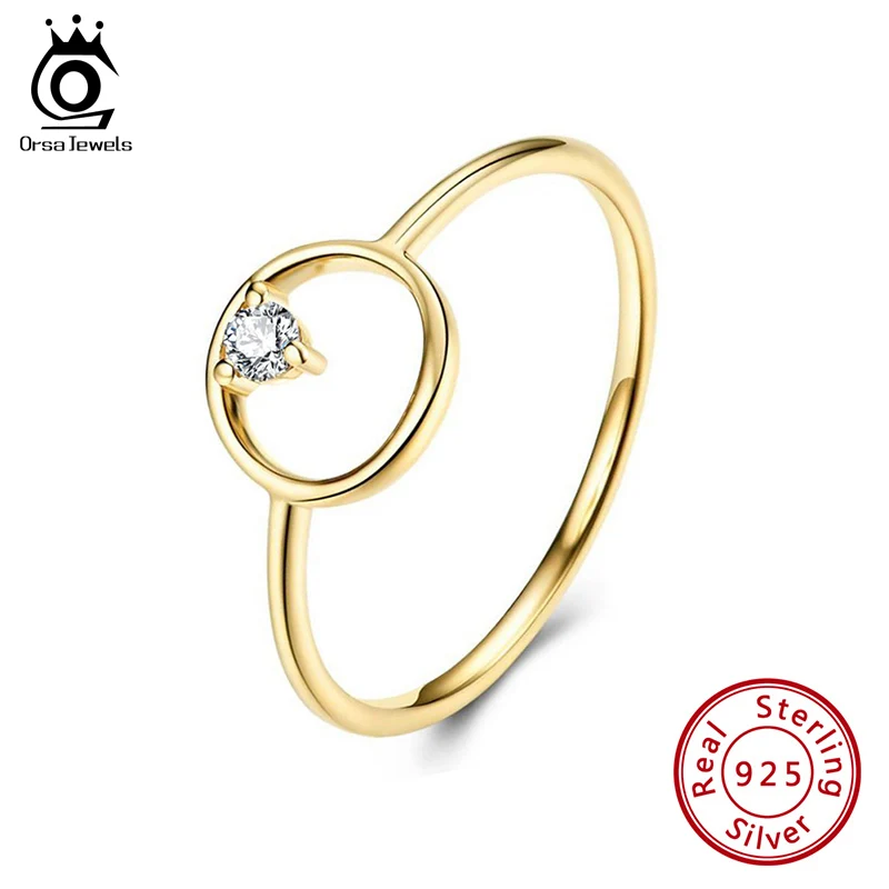 ORSA JEWELS Simple Gold Color Finger Rings Real 925 Silver Clear 4A Zircon Women Wedding Jewelry Party Gift Wholesale OSR191
ORSA JEWELS Simple Gold Color Finger Rings Real 925 Silver Clear 4A Zircon Women Wedding Jewelry Party Gift Wholesale OSR191