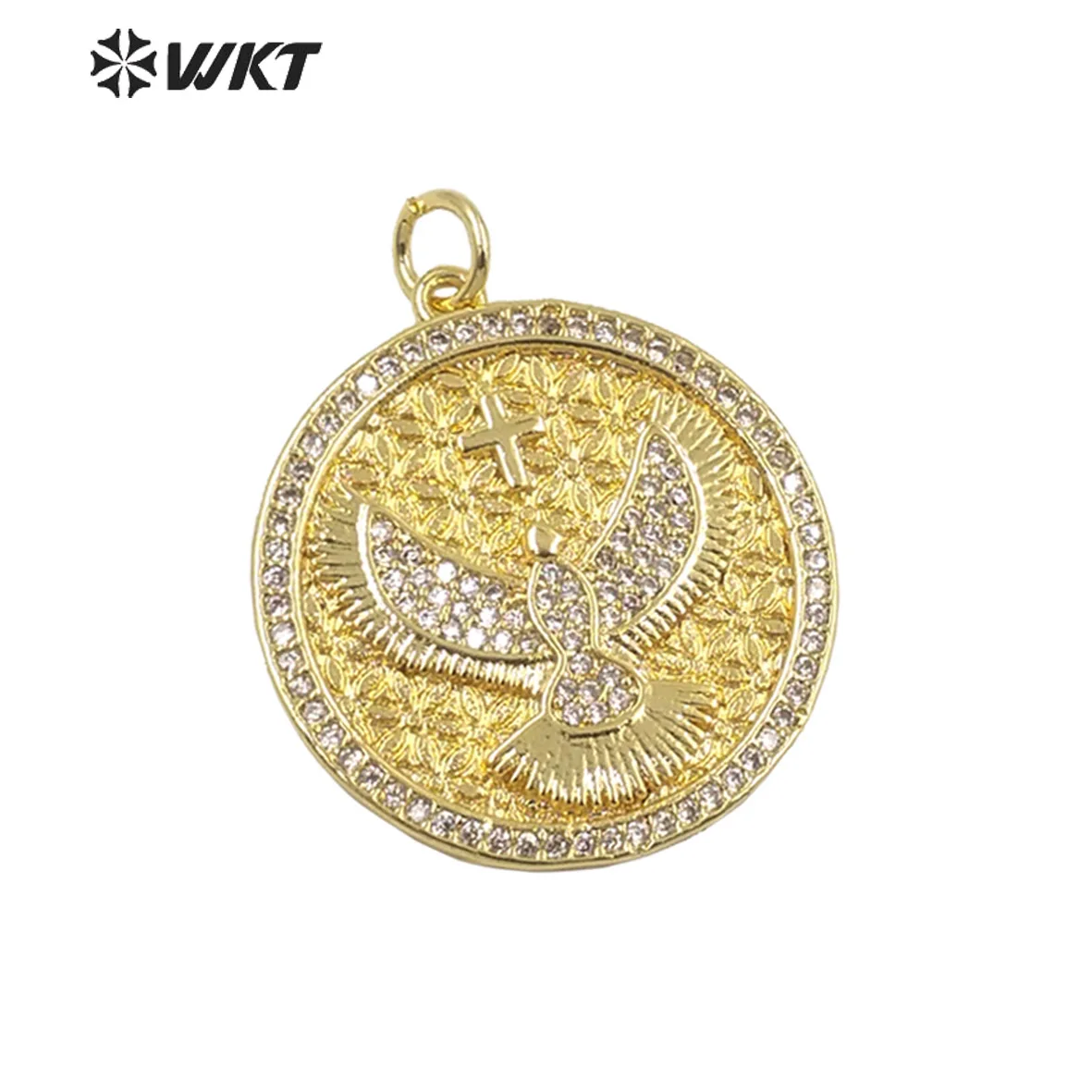 

WT-MP201 WKT Newest Fashion Gold Plated Micropave CZ Round Eagle Bird Pendant Women Charming Cubic Zircon Necklace