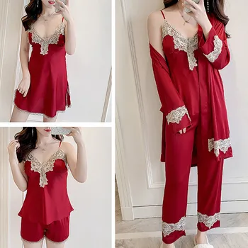 5 Piece Lace Pajama Set Womens Tops and Blouses Satin Negligee Sleepwear Pants Bathrobe Sexy Lingerie Nightwear Bridesmaid Robes
5 Piece Lace Pajama Set Womens Tops and Blouses Satin Negligee Sleepwear Pants Bathrobe Sexy Lingerie Nightwear Bridesmaid Robes
