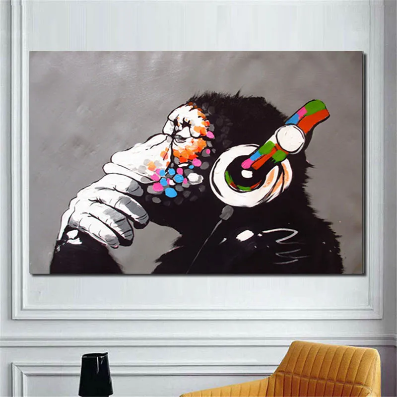 Фото Картина с животными на холсте современный Забавный постер мышлением обезьяны и