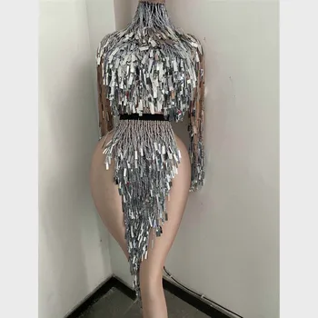 Flashing Silver Sequins Fringe Short Bodysuit Rhinestones Stretch Performance Party Celebrate Luxurious Shining Costume Outfit
Flashing Silver Sequins Fringe Short Bodysuit Rhinestones Stretch Performance Party Celebrate Luxurious Shining Costume Outfit
