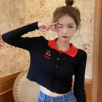 2020 Autumn Long-sleeved Embroidery Knitted Cardigan Sweet Cherry Print Thin Sweater Lazy Style Short Top
2020 Autumn Long-sleeved Embroidery Knitted Cardigan Sweet Cherry Print Thin Sweater Lazy Style Short Top