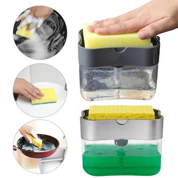 Press Type 2-in-1 Soap Pump Dispenser With Sponge Holder Liquid Dispenser Container Soap Organizer Kitchen Cleaner Tool 
Press Type 2-in-1 Soap Pump Dispenser With Sponge Holder Liquid Dispenser Container Soap Organizer Kitchen Cleaner Tool