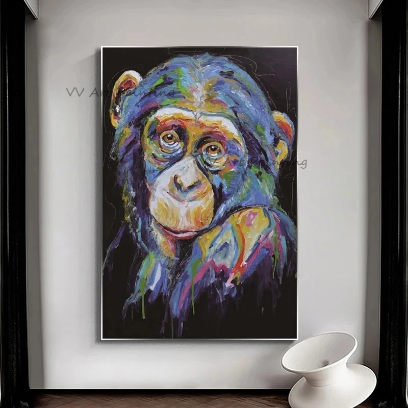 

Hot Sales Handmade Abstract Textured Animal Oil Painting Monkey Wall Pictures Canvas Art Large Modern Artwork For Home Decor