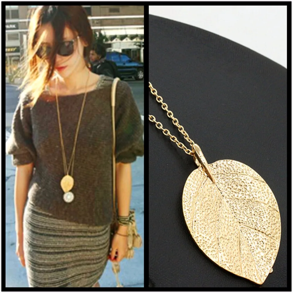 New Fashion Jewelry Gold Color Leaf Pendant Necklace for Women Exquisite Long Necklace Korean Style Wholesale Sweater Chain Gift 
New Fashion Jewelry Gold Color Leaf Pendant Necklace for Women Exquisite Long Necklace Korean Style Wholesale Sweater Chain Gift