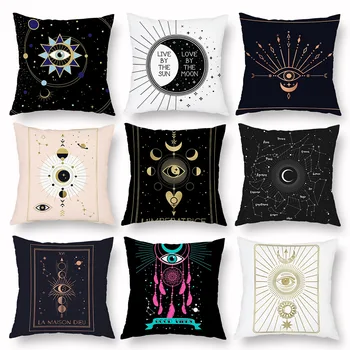 

Tarot Black Polyester Cushion Cover Mysterious Eyes Planet Decorative Pillowcase 45x45cm Home Decor for Living Room Sofa Couch