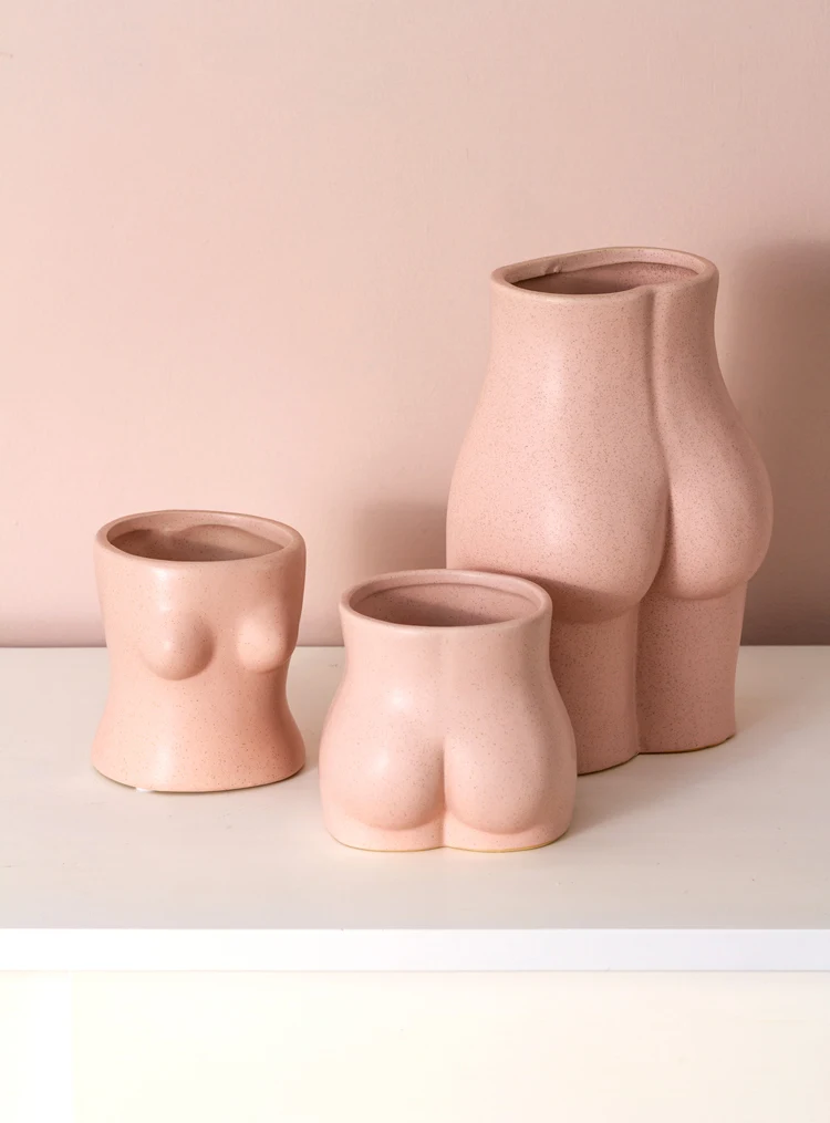 Interesting Body Vase Butt Flower Vase with Ring,Human Body Shaped Art Creative Decorative Flower Pot for Living Room,Office,Gift V1 Ceramic Vases Black