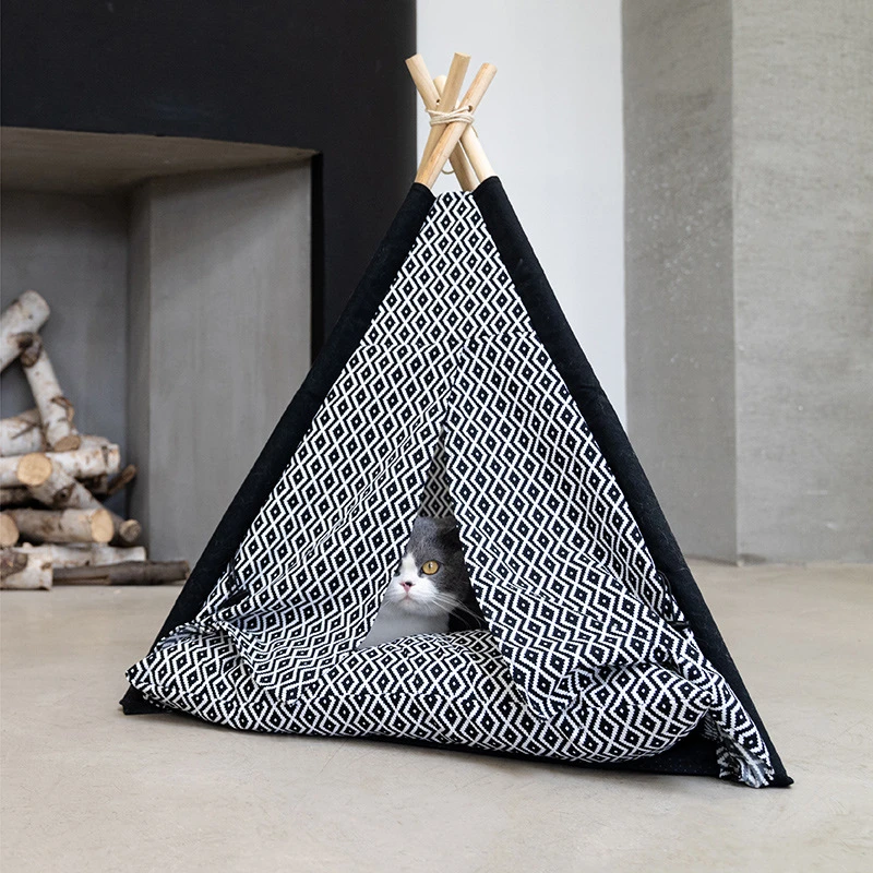 2 INS Hot! Pets Cats Bed Climbing Frame Small Solid Wood Washable Cat Tent Nest
