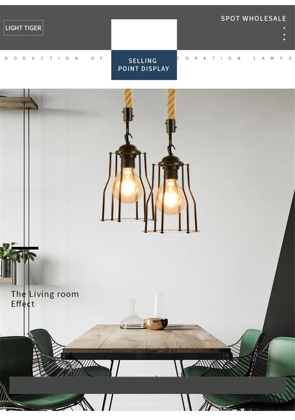 Industrial Vintage Hemp Rope Pendant Lamp Loft Decor Edison LED Hanging Light Iron Retro Dining Room Home Lighting Fixtures (9)