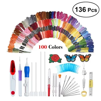 136 Pcs Practical Embroidery Patterns Punch Needle Kit Embroidery Pen Set with Threads for DIY Threaders Knitting Sewing
136 Pcs Practical Embroidery Patterns Punch Needle Kit Embroidery Pen Set with Threads for DIY Threaders Knitting Sewing