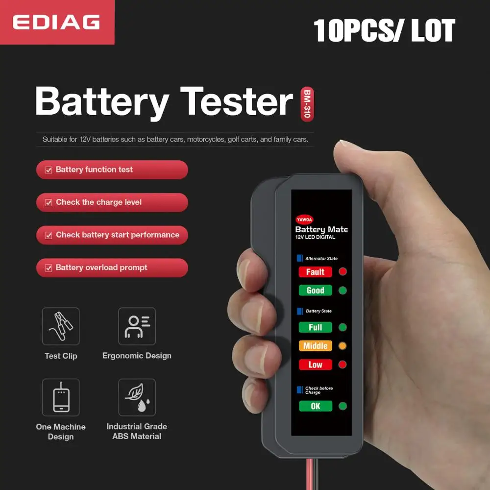 10PCS/LOT BM310 12V Car Battery Tester Digital Test Tool Alternator BM320 6 LED Lights Display BM410 Auto Diagnostic Tools BM420
10PCS/LOT BM310 12V Car Battery Tester Digital Test Tool Alternator BM320 6 LED Lights Display BM410 Auto Diagnostic Tools BM420