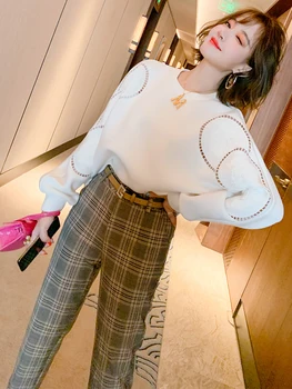 Hollow Embroidery Temperament Round Neck Sweater + High Waist Thin Plaid Pants Set Women's Fall 2020 New
Hollow Embroidery Temperament Round Neck Sweater + High Waist Thin Plaid Pants Set Women's Fall 2020 New