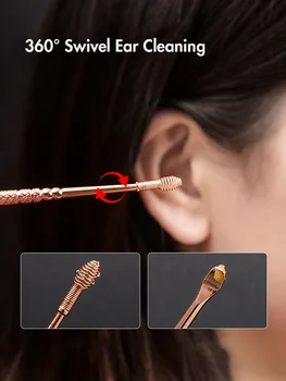 

Rose gold stainless steel spiral earpick ear scoop earwax digging tool home double head stud Ear cleaning tool