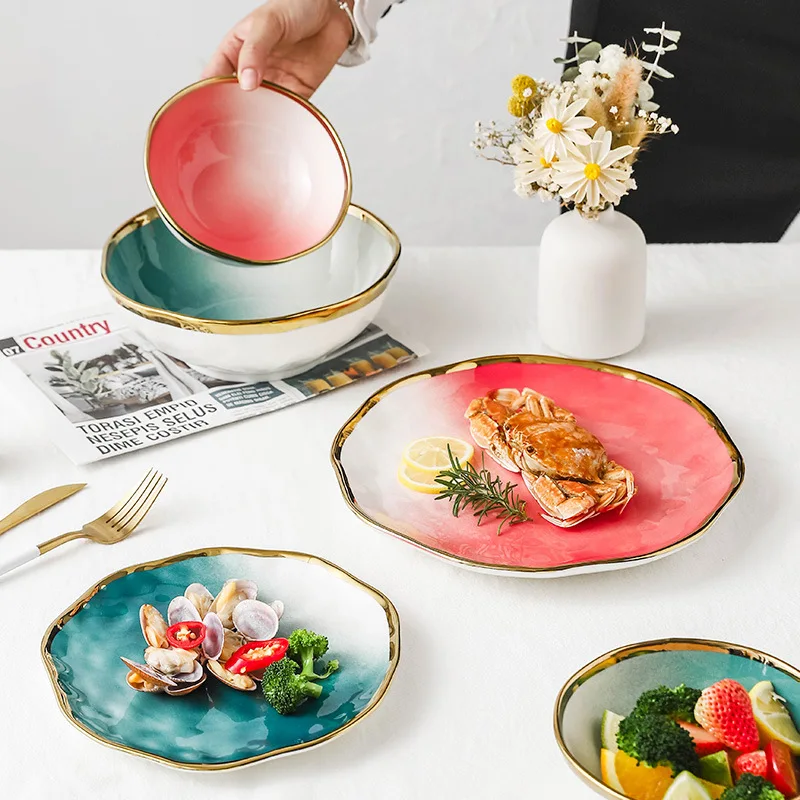 Nordic luxury Phnom Penh ceramic western steak plate creative dish plate round fruit bowl salad bowl household tableware plate
Nordic luxury Phnom Penh ceramic western steak plate creative dish plate round fruit bowl salad bowl household tableware plate