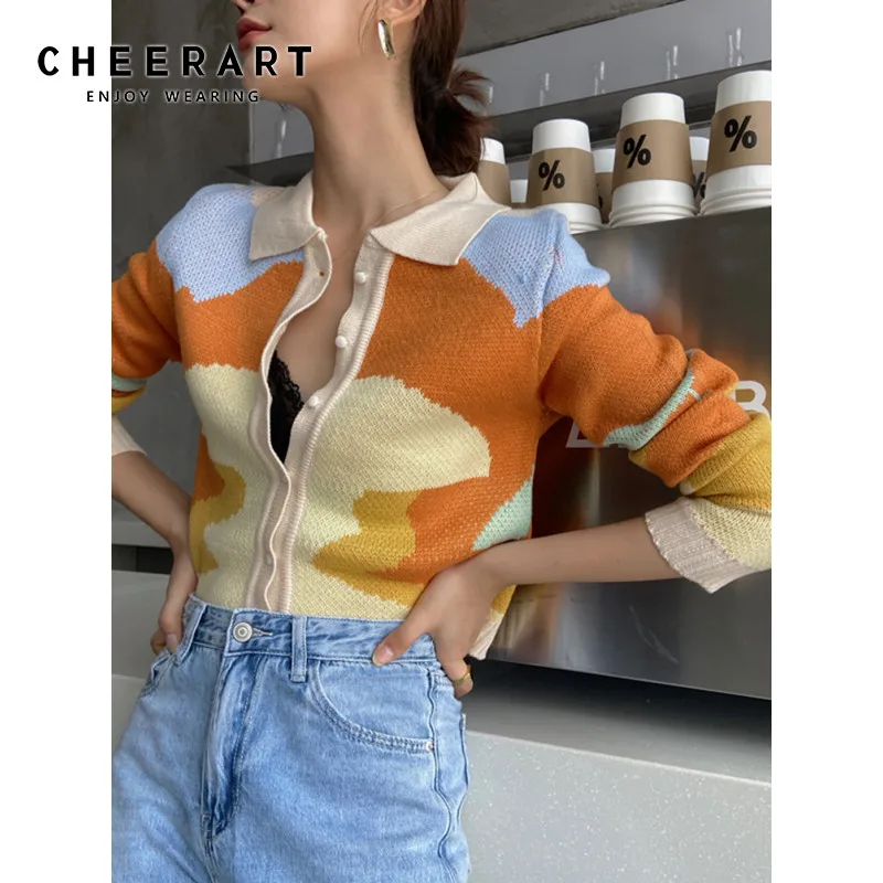 CHEERART Autumn Colorful Cardigan Women Button Up Collared Cardigan Long Sleeve Warm Knitted Cardigan Korean Winter Clothing
CHEERART Autumn Colorful Cardigan Women Button Up Collared Cardigan Long Sleeve Warm Knitted Cardigan Korean Winter Clothing