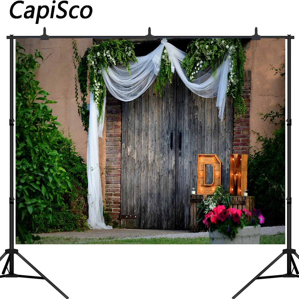 Фото Capisco фон для фотосъемки серый деревянный дверь цветок лоза зеленая трава фото