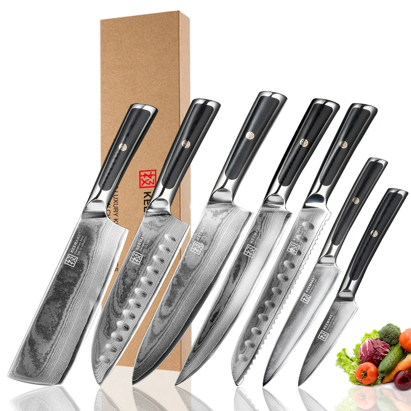 KEEMAKE Damascus Chef Santoku Cleaver нож для нарезки овощей японский VG10 стальные лезвия G10 Ручка 7