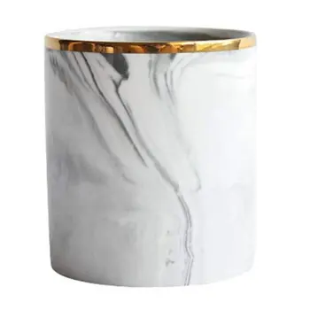 Marble Gilt Edge Make Up Brush Container Ceramics Storage Box Desk Stationery Penholder Home Furnishings