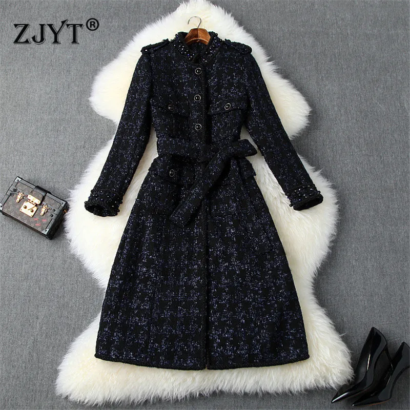 High Quality Runway Designers Luxury Beading Tweed Woolen Jackets and Coats Autumn Winter Long Overcoat Wool Blends Outerwear
High Quality Runway Designers Luxury Beading Tweed Woolen Jackets and Coats Autumn Winter Long Overcoat Wool Blends Outerwear