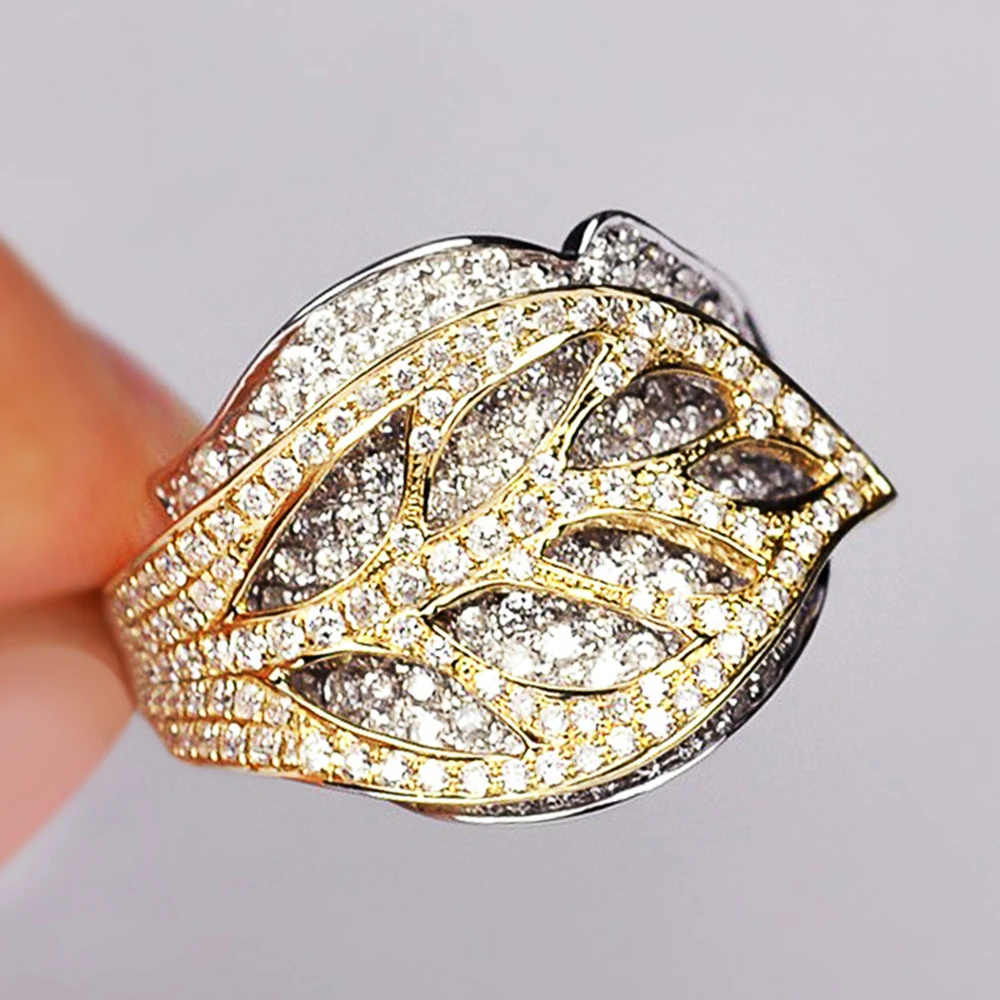 Modyle HOT Sale and gold color Sparkling Spring Tree Leaves White cubic zircon Finger Rings for Women Fashion DIY Jewelry | Украшения и