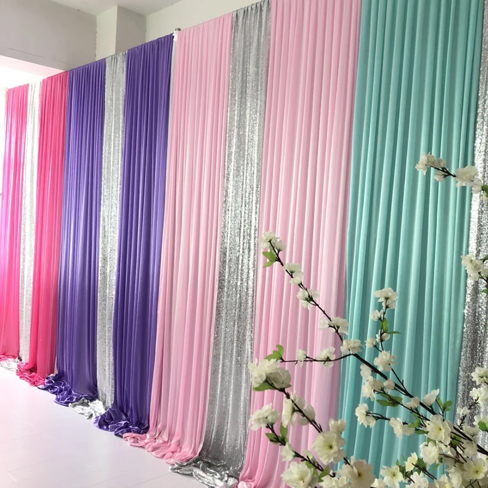 1pcs Free Shipping 10ftx20ft Fuschia Purple Pink Tiffany Blue Swag Ice Silk Backdrop With Silver Sequin Curtain For Wedding
1pcs Free Shipping 10ftx20ft Fuschia Purple Pink Tiffany Blue Swag Ice Silk Backdrop With Silver Sequin Curtain For Wedding
