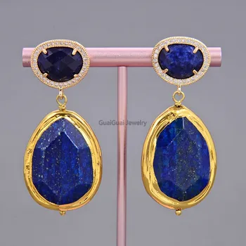 GuaiGuai Jewelry Natural Water drop Lapis Lazuli Sodalite Gold Plated Stud Earrings CZ Paved
GuaiGuai Jewelry Natural Water drop Lapis Lazuli Sodalite Gold Plated Stud Earrings CZ Paved