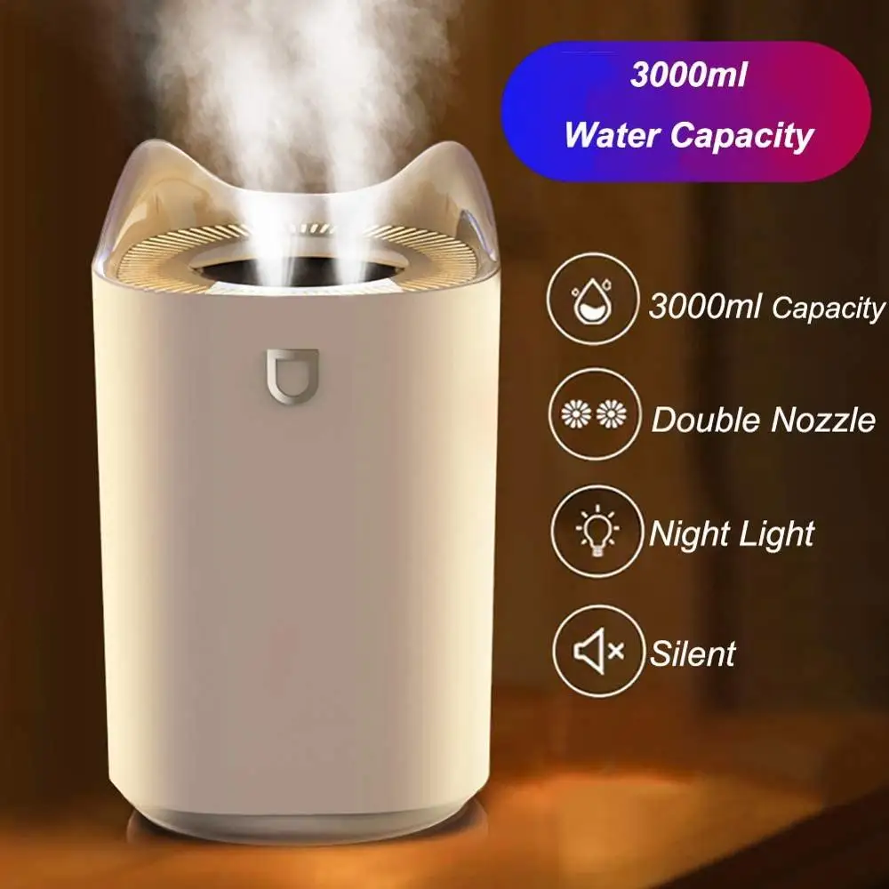 Home Air Humidifier 3000ML Double Nozzle Cool Mist Aroma Diffuser with Coloful LED light Heavy fog Ultrasonic USB Humidificador
Home Air Humidifier 3000ML Double Nozzle Cool Mist Aroma Diffuser with Coloful LED light Heavy fog Ultrasonic USB Humidificador