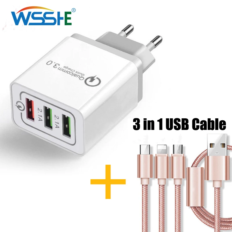 3 USB Charger Quick Charge 3.0 5V 2.1A For iphone Samsung Micro USB Type C Cable Fast Charging 1m 3in1 USB Cable Phone Charger
3 USB Charger Quick Charge 3.0 5V 2.1A For iphone Samsung Micro USB Type C Cable Fast Charging 1m 3in1 USB Cable Phone Charger